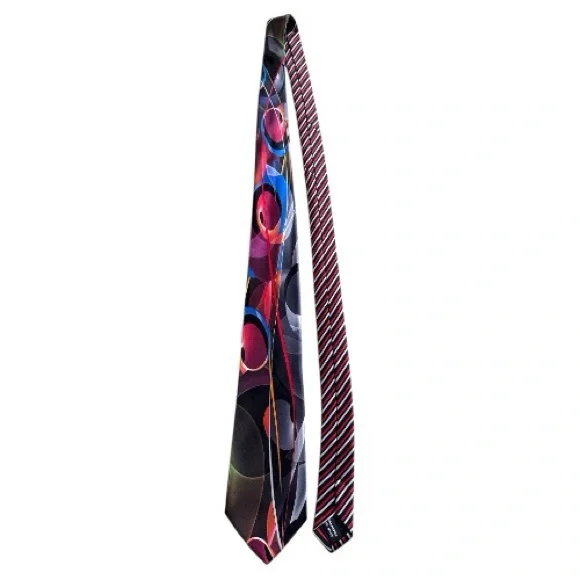 Vitaliano Italian Handmade Silk Tie Geometric Swirls & Lines Vibrant Colors - Picture 4 of 11